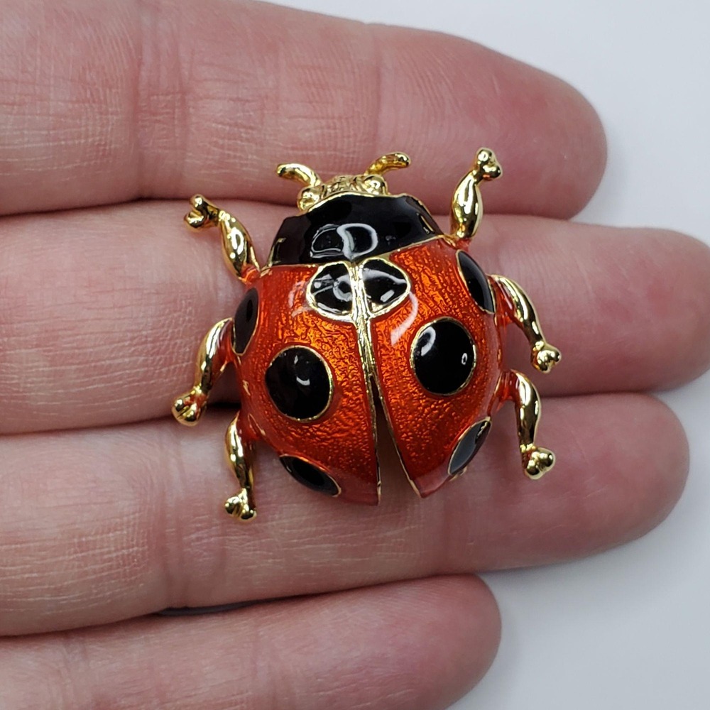 VTG Giovanni Ladybug Brooch Pin Gold-Tone Red & Black Enamel 1.25 Inches - Picture 6 of 12